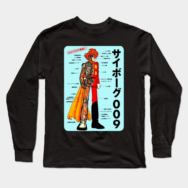 Cyborg 009 Cutaway Schematic Long Sleeve T-Shirt by Pop Fan Shop